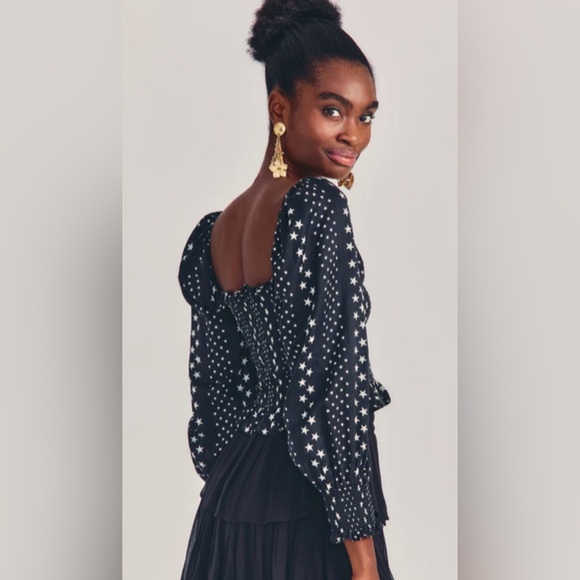 LoveShackFancy Russell Top in Black Satin - Picture 4 of 10